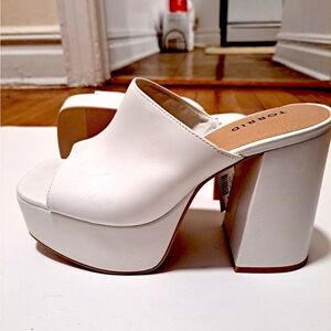 White Chunky Peep Toe Heels